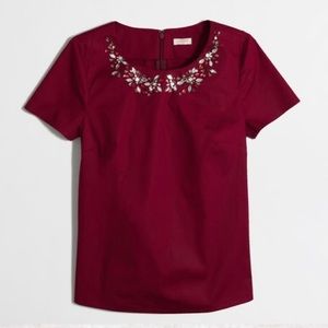 J Crew Factory Blouse Bourdeaux Jeweled Blouse